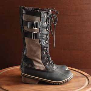 Sorel Boots Women size 7 Brown Conquest Carly Tall Leather Lace Up